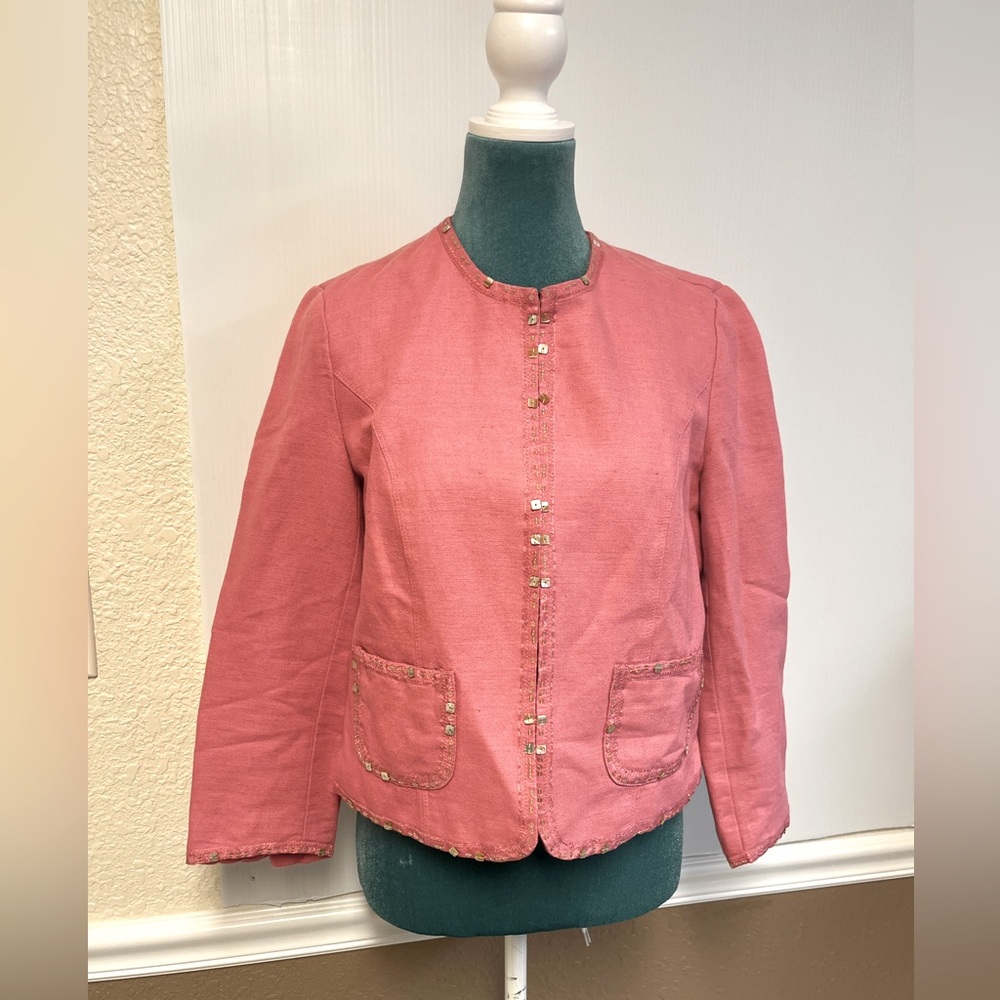 Sigrid Olsen Linen Blazer – Pink Lightweight Jacket | Size 4 | Summer Layering
